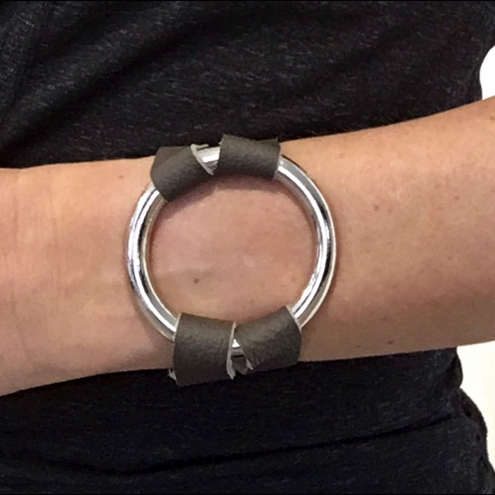 Gray Leather & Nickel Bracelet